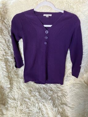Dress Barn Purple V-Neck Button-Accent Sweater